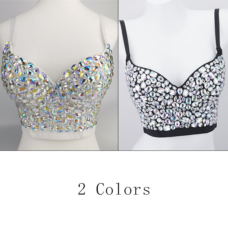 Women Sexy Shiny Diamond Rhinestones Bra Corset Bustier Crop Tank Top Bralette
