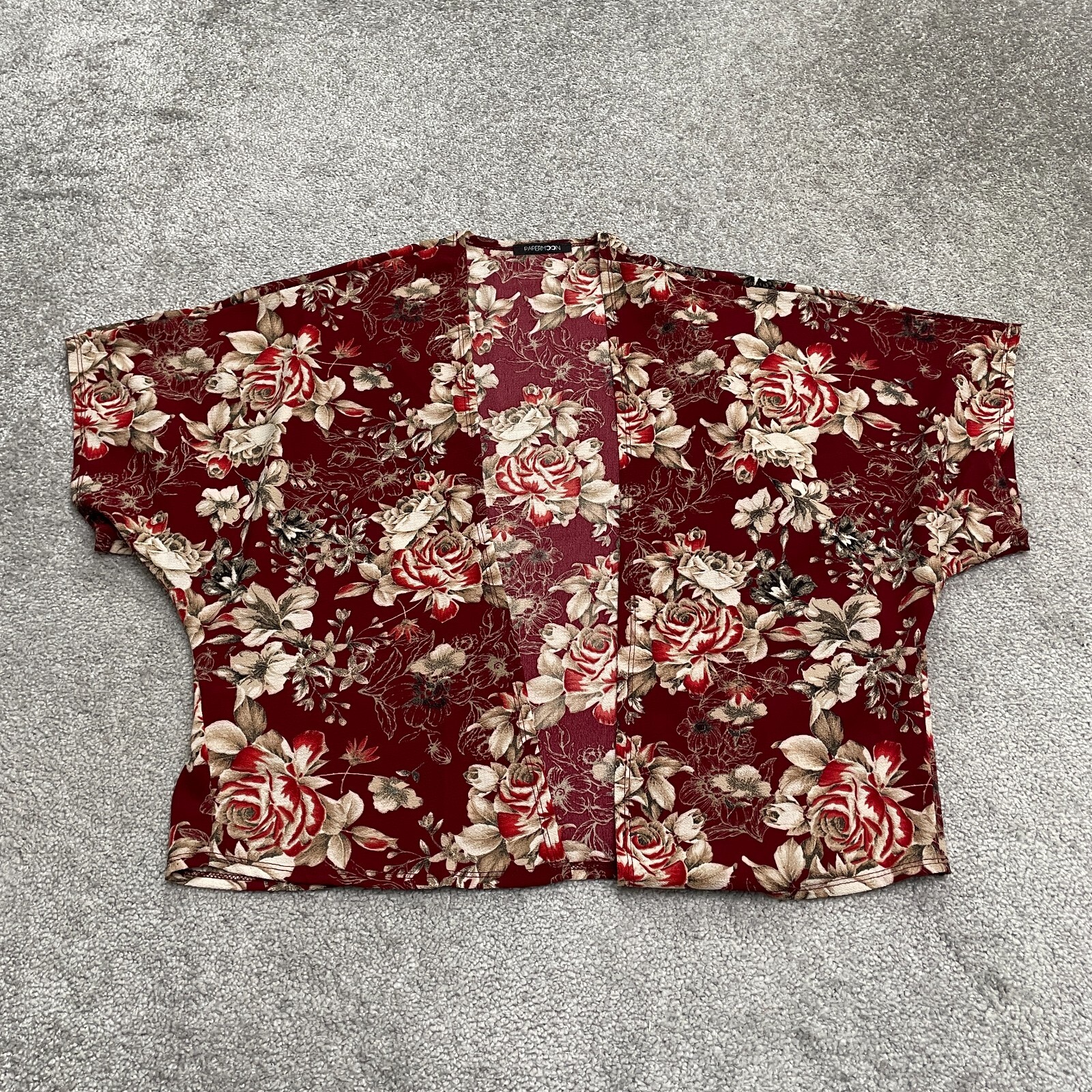 Papermoon Open Cover Up Kimono Top Womens Large Red Floral Casual Bohemian Beach