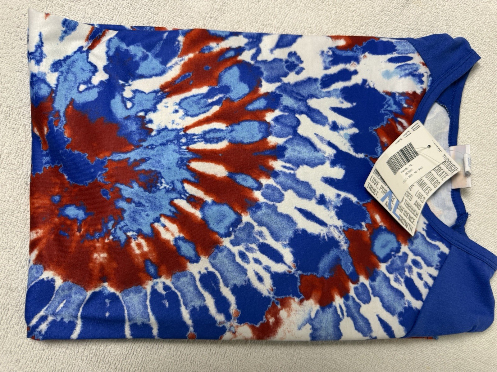 LuLaRoe Women’s Randy T-Shirt XL Tie-Dye Blue/Red/White Long Sleeve