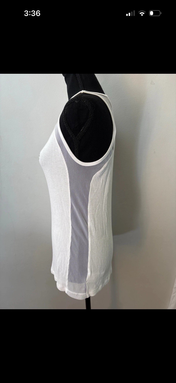 Bebe Women’s White Ribbed Knit Rhinestone Logo Racerback Tank Top Scoop Neck L