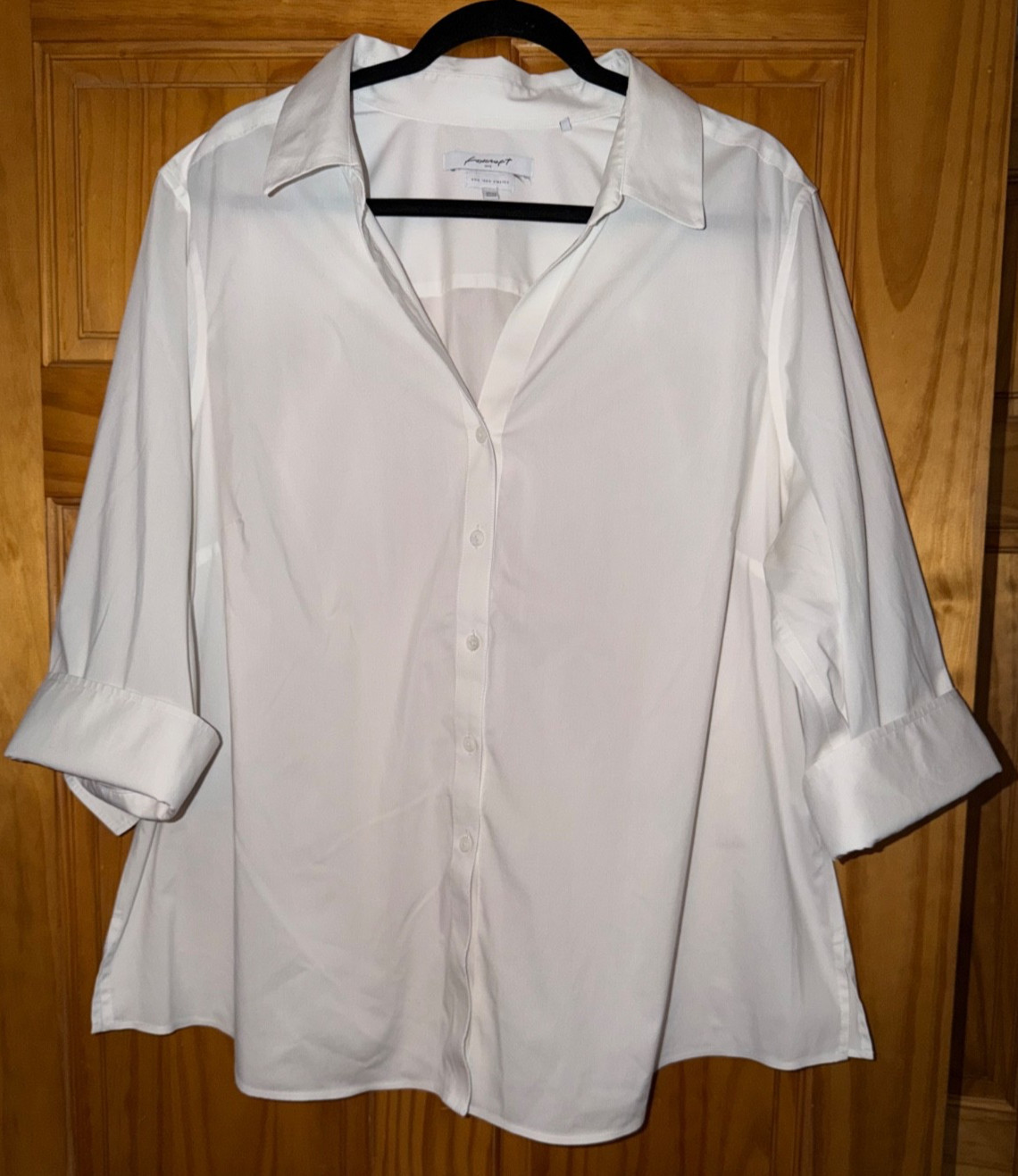 Foxcroft Shirt Womens 20W White Non-Iron 3/4 Sleeve Cotton Button-Up Side Slits