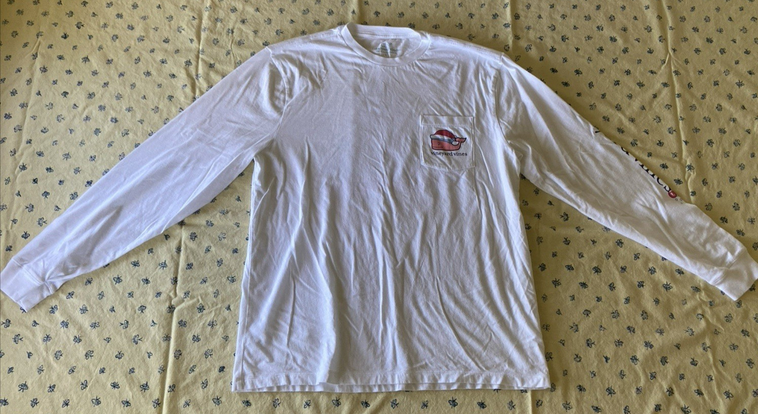 Vineyard Vines Happy Holidays Tree Long Sleeve Tee Pink Whale Size Large White