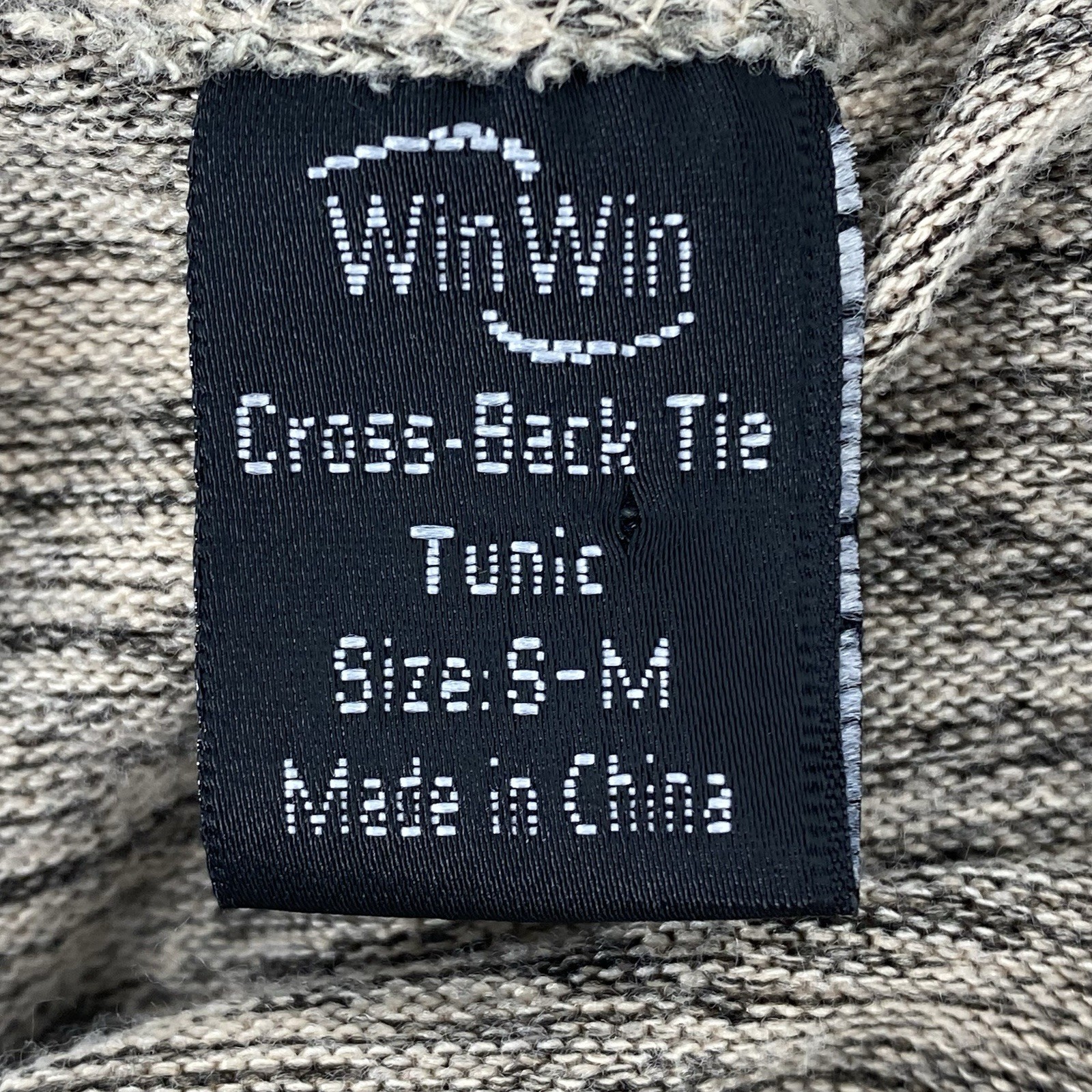 WinWin Crossback Tie Tunic Open Knit Bell Sleeve Blouse Size S/M Beige NWT