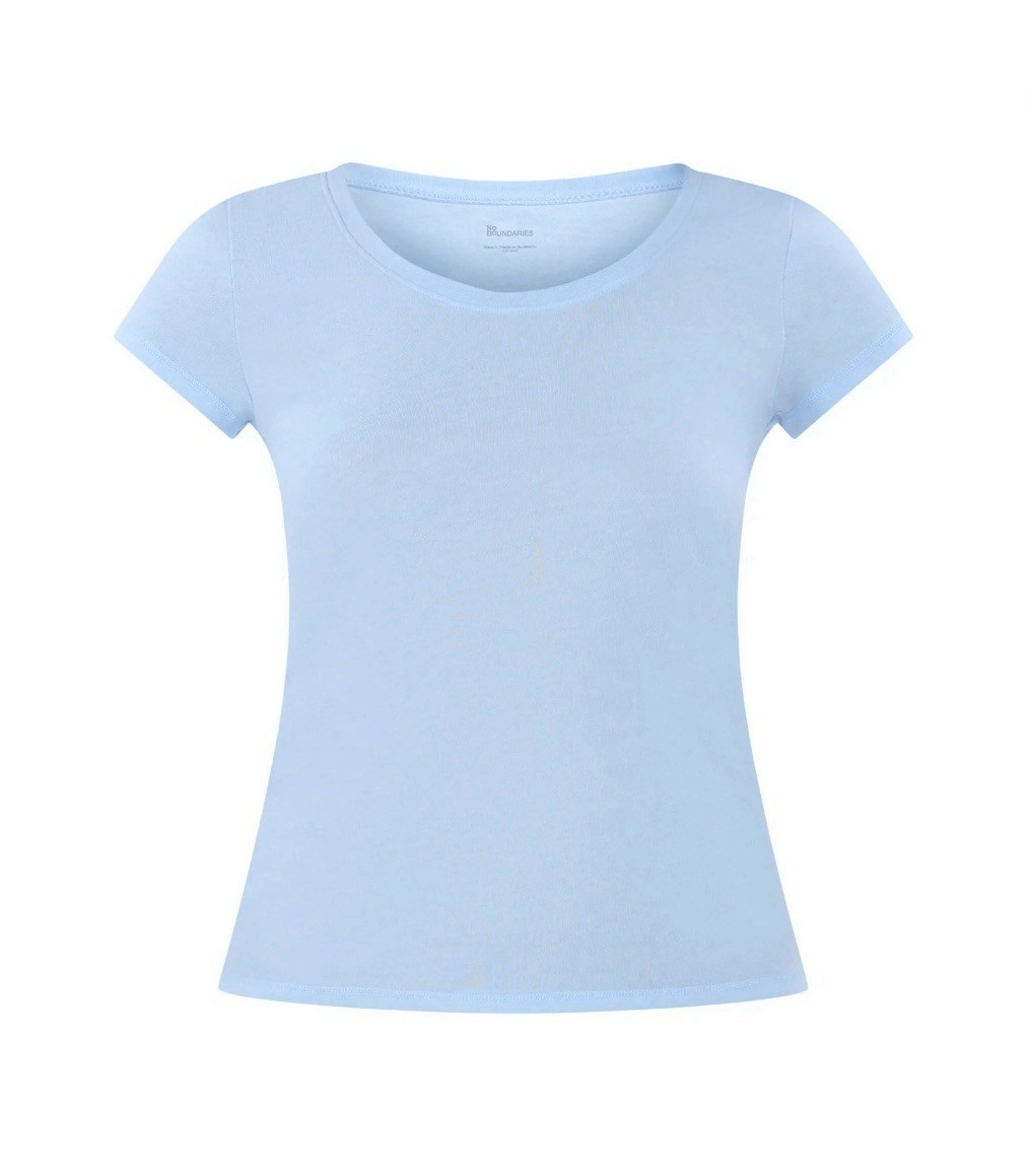 NO BOUNDARIES Women’s Size L (12-14) Scoop Neck Tee Short Sleeve • Powder Blue