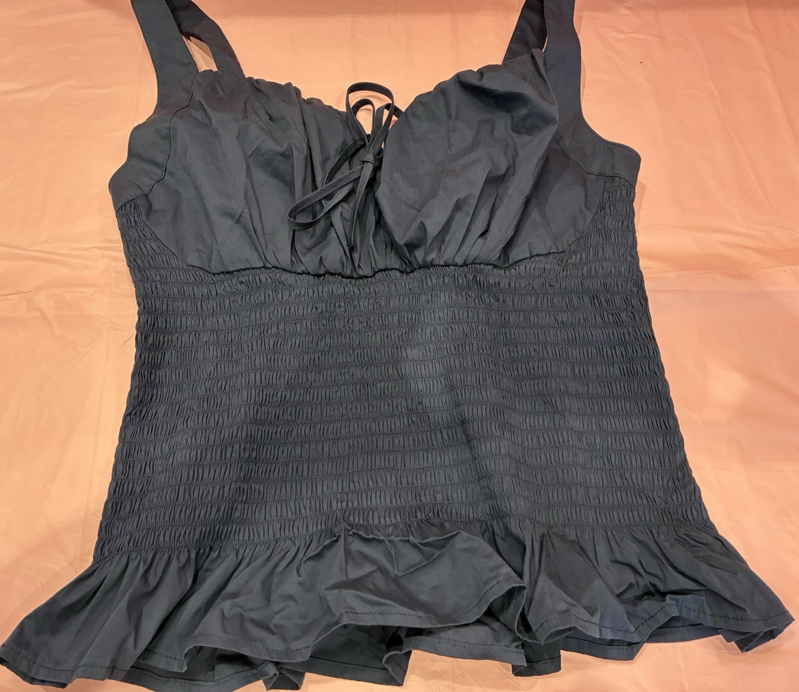 Venus Women’s Tank Top Shirt Sleeveless Navy Blue Pinup Retro Smocked Sz 16/ M