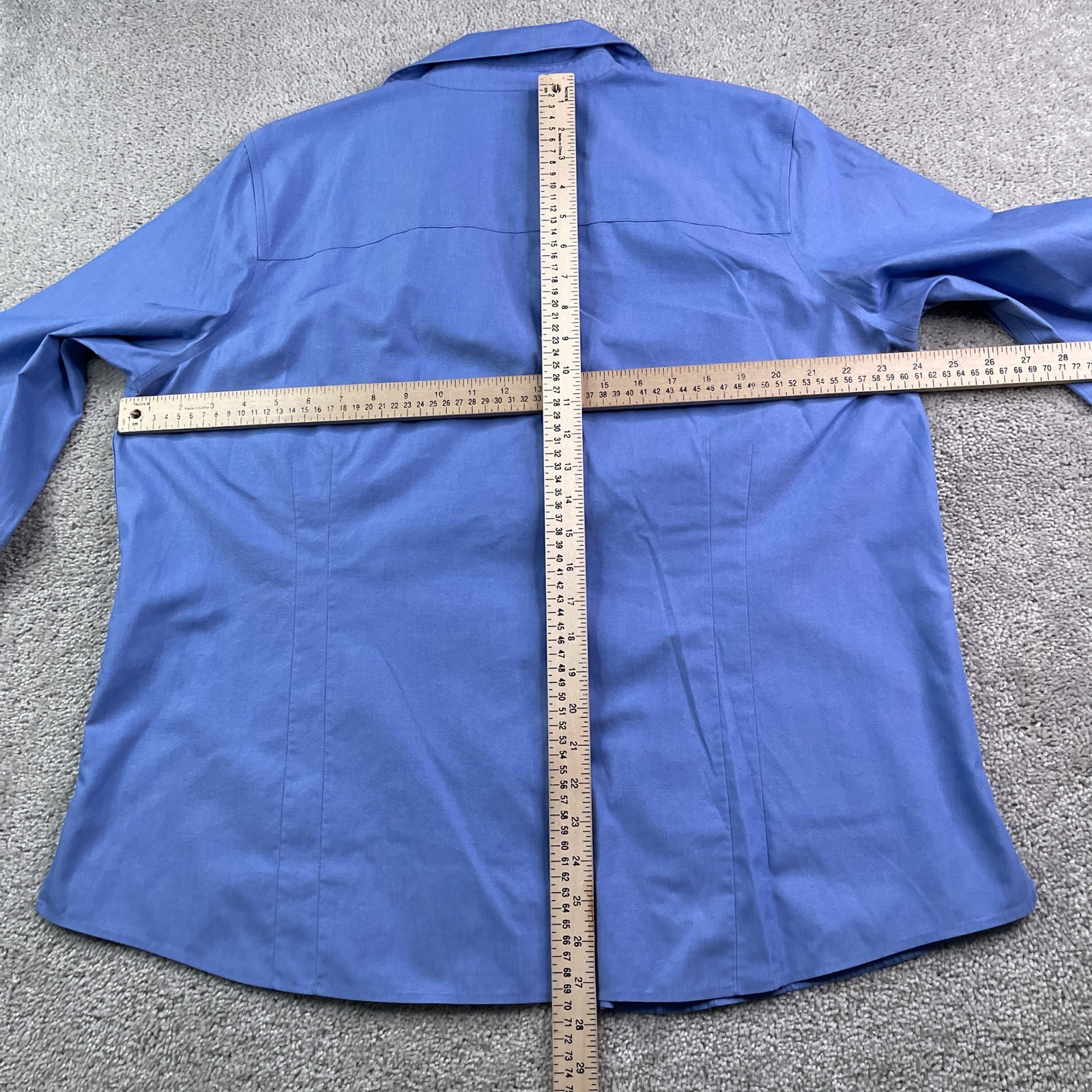Foxcroft Top Womens 16W Blue Fitted Non Iron 3/4 Sleeve Button Up Blouse Office