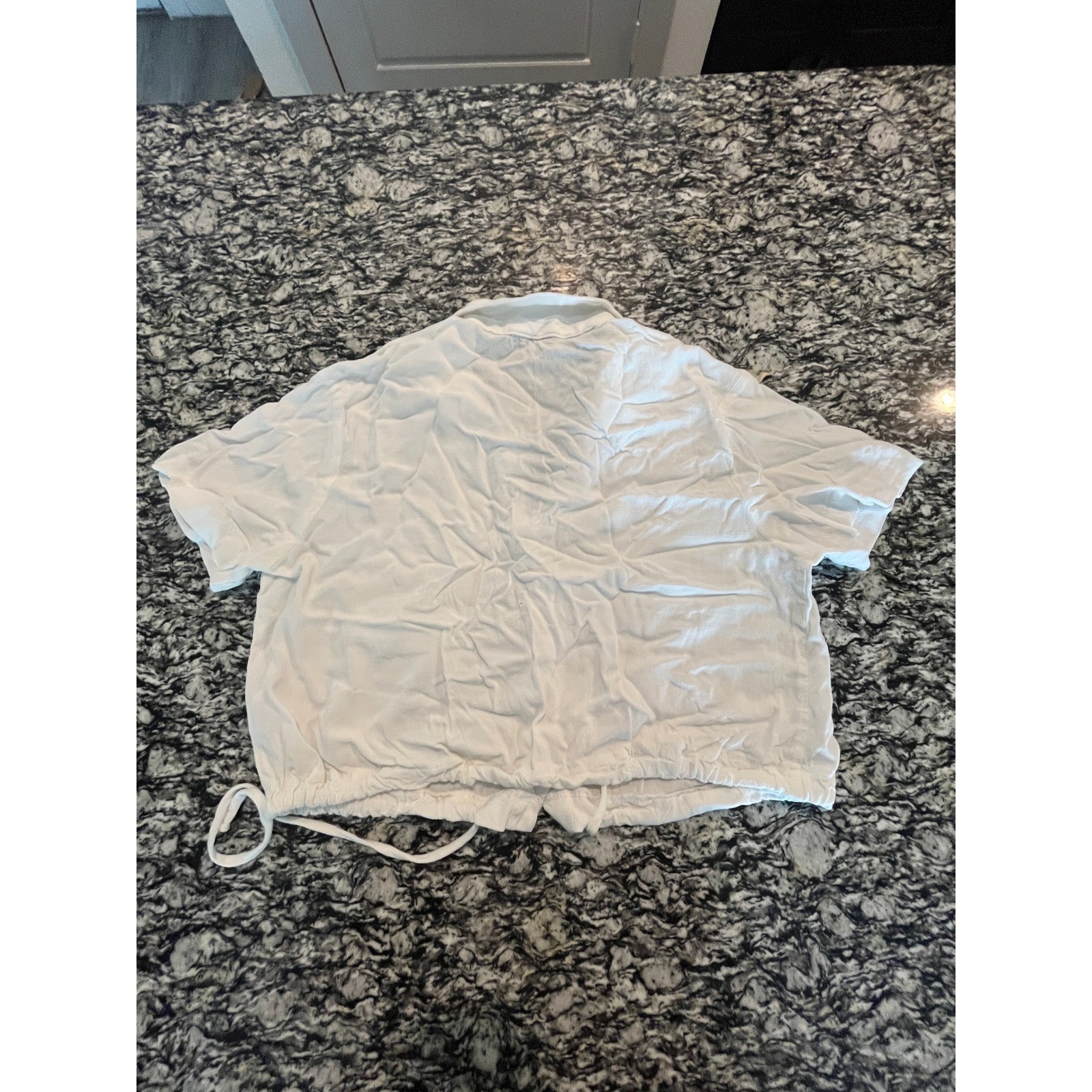 Moa Moa White Short Sleeve Button Down Tie Front Crop Top Shirt Womens Medium