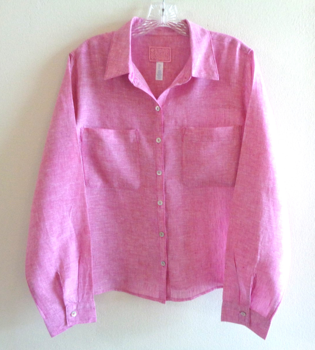 Sigrid Olsen Sz M Red Heather 100% Linen L/S Shirt Top