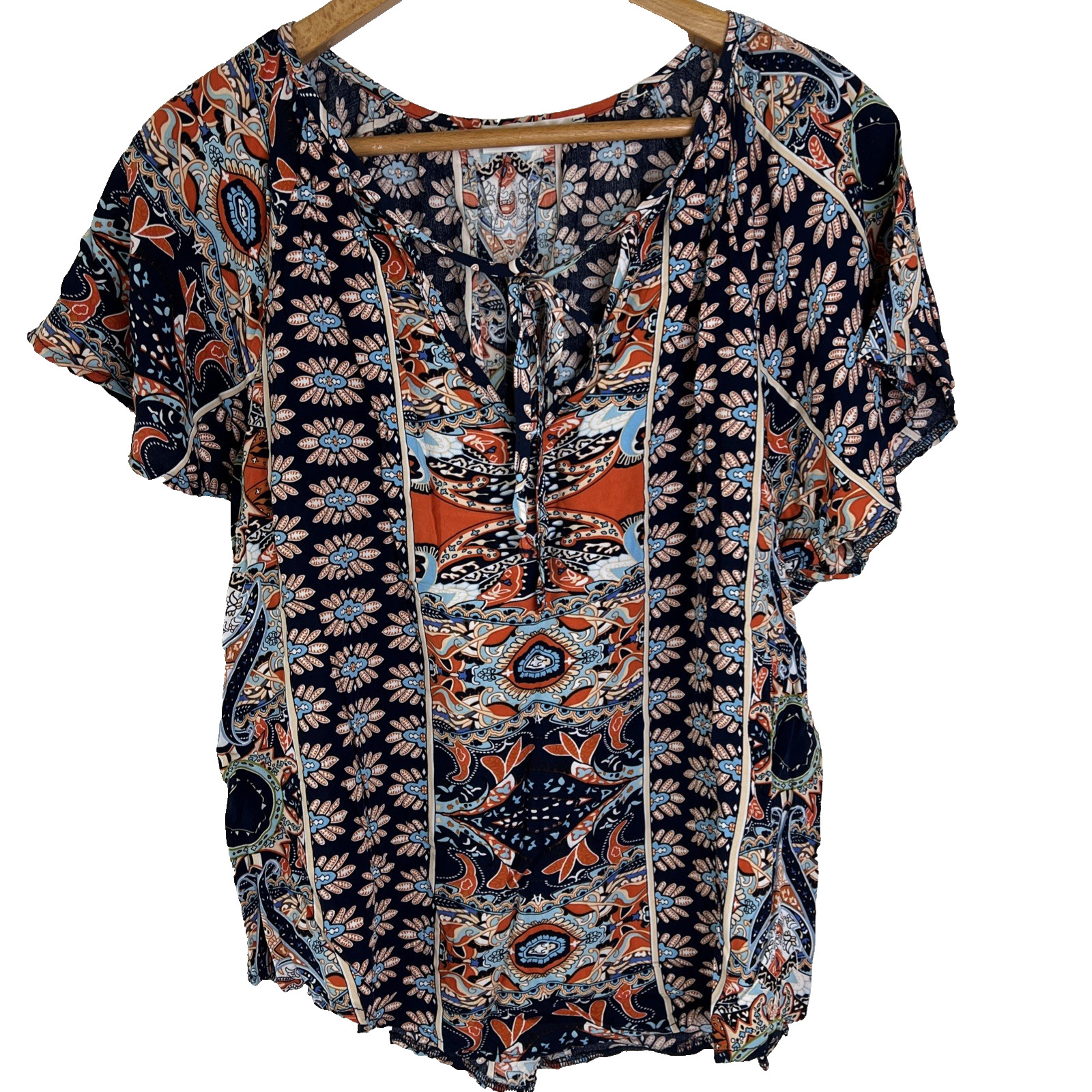 Womens Boho Top Size L Psychedelic Flow Sleeve Yoga Mushrooms Hippy Bohemian