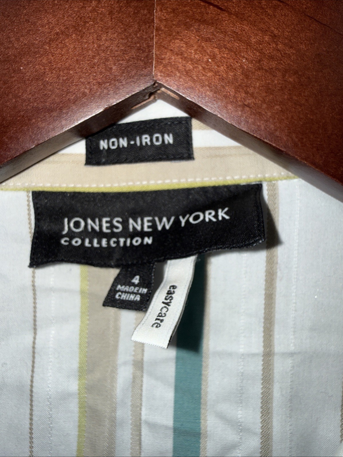 Jones New York Women’s Non-iron Easy Care Plaid Cotton Shirt Sz 4 Polyester