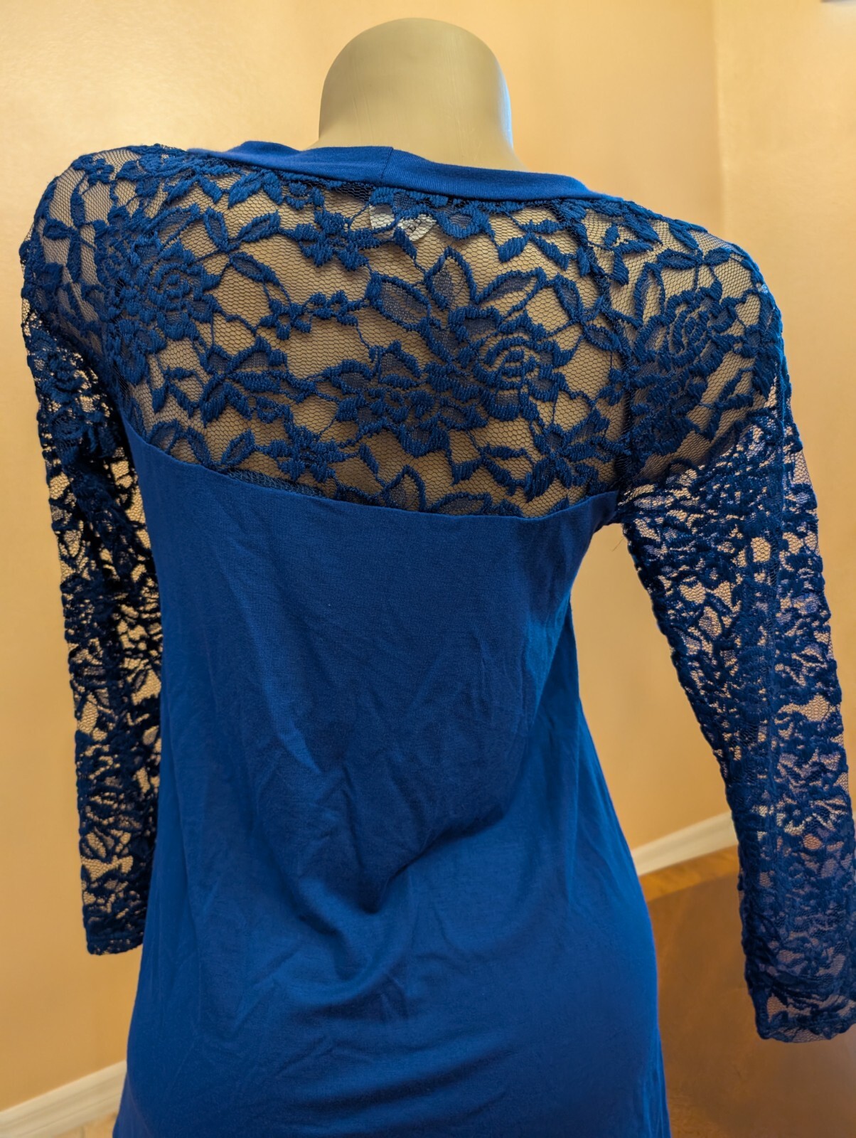 Emerald brand royal blue women tunic with lace sleeves size S