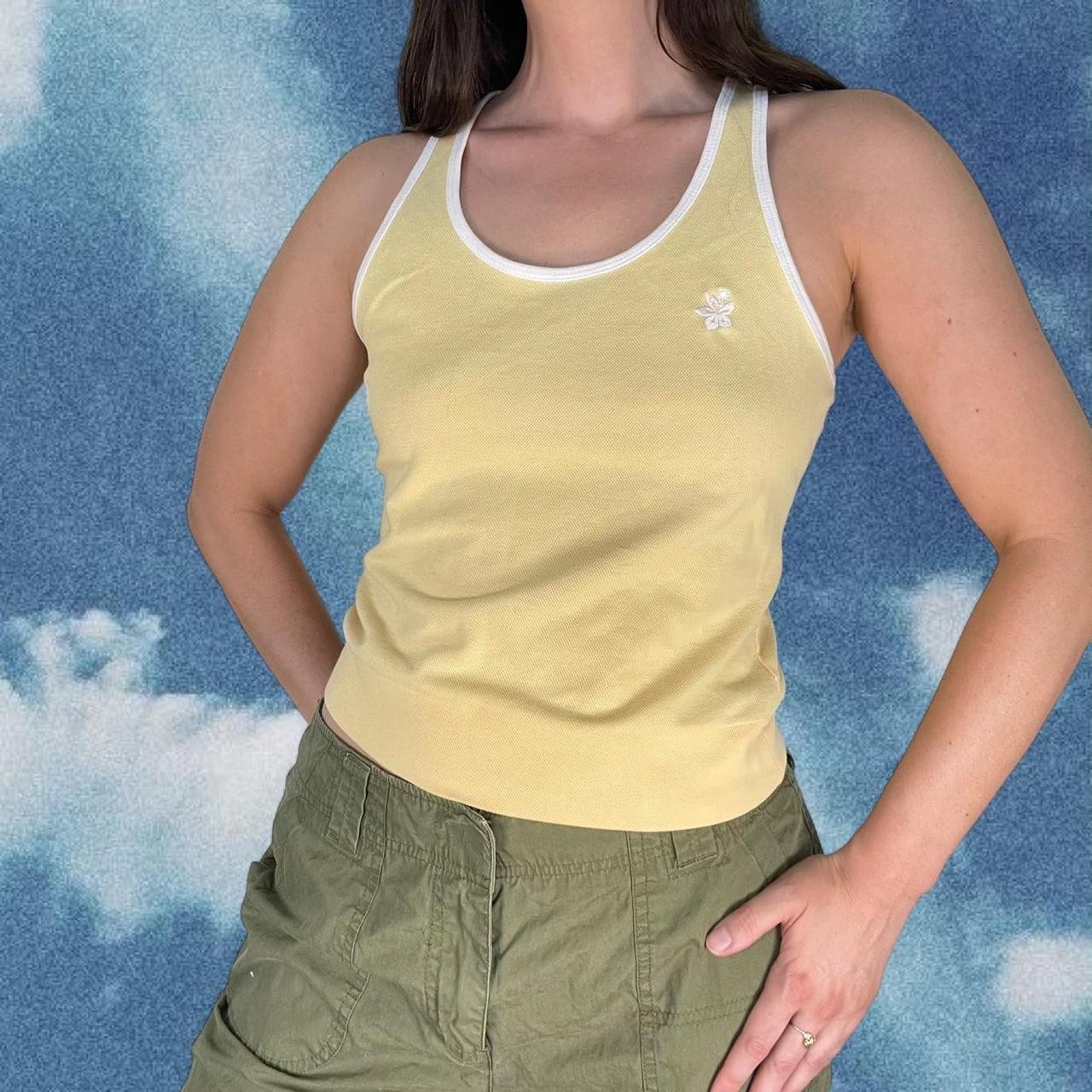 Vintage 90s 2000s Y2K Yellow Racerback Tank Top Coconut Girl Tropical Summer