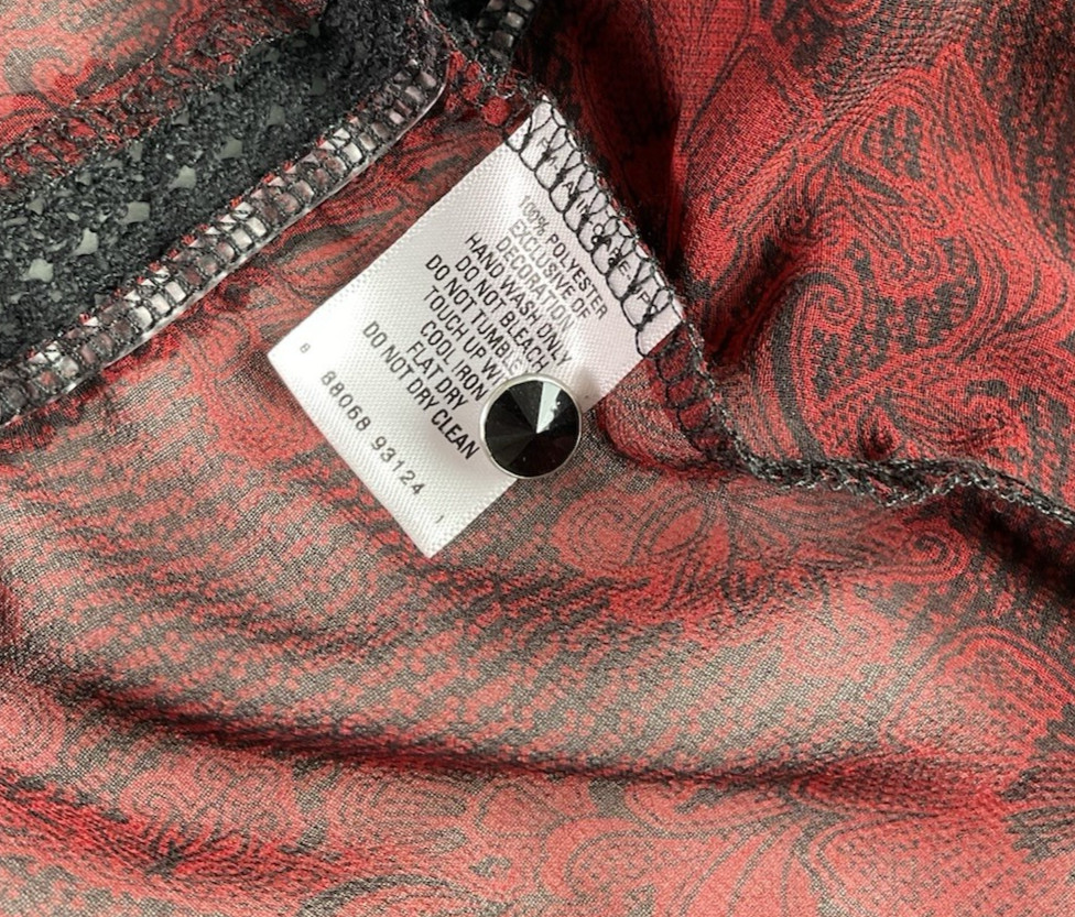 NWT GNW Black Red Floral Sheer Top SZ Large Flare Sleeve Dark Romantic Witchy