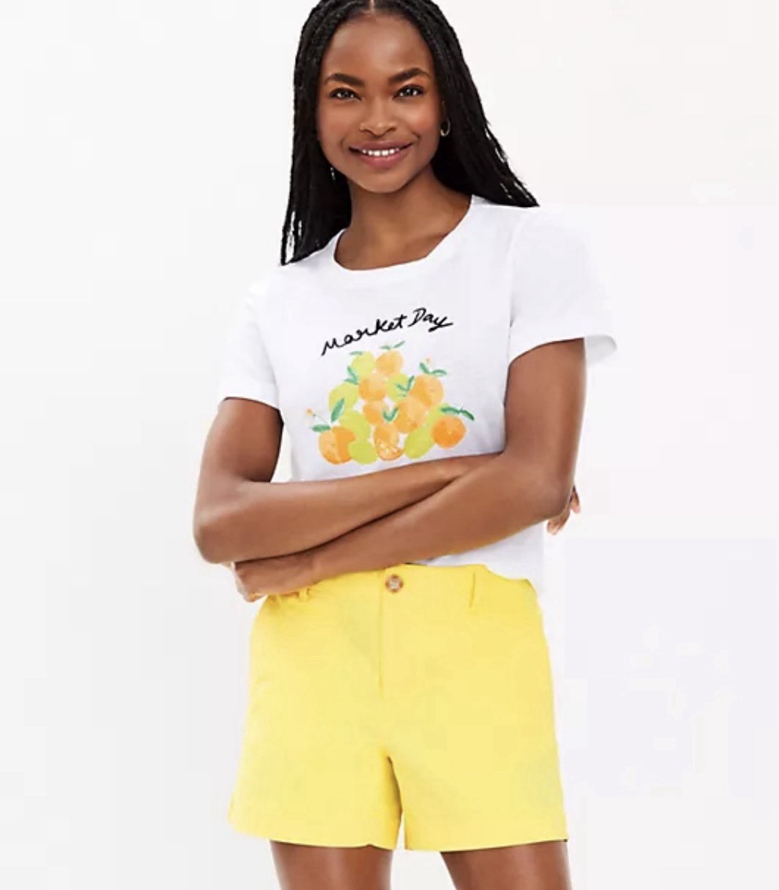 LOFT Shirt Womens Cotton White Market Day Graphic Tee T-Shirt Fruit Print Sz XL