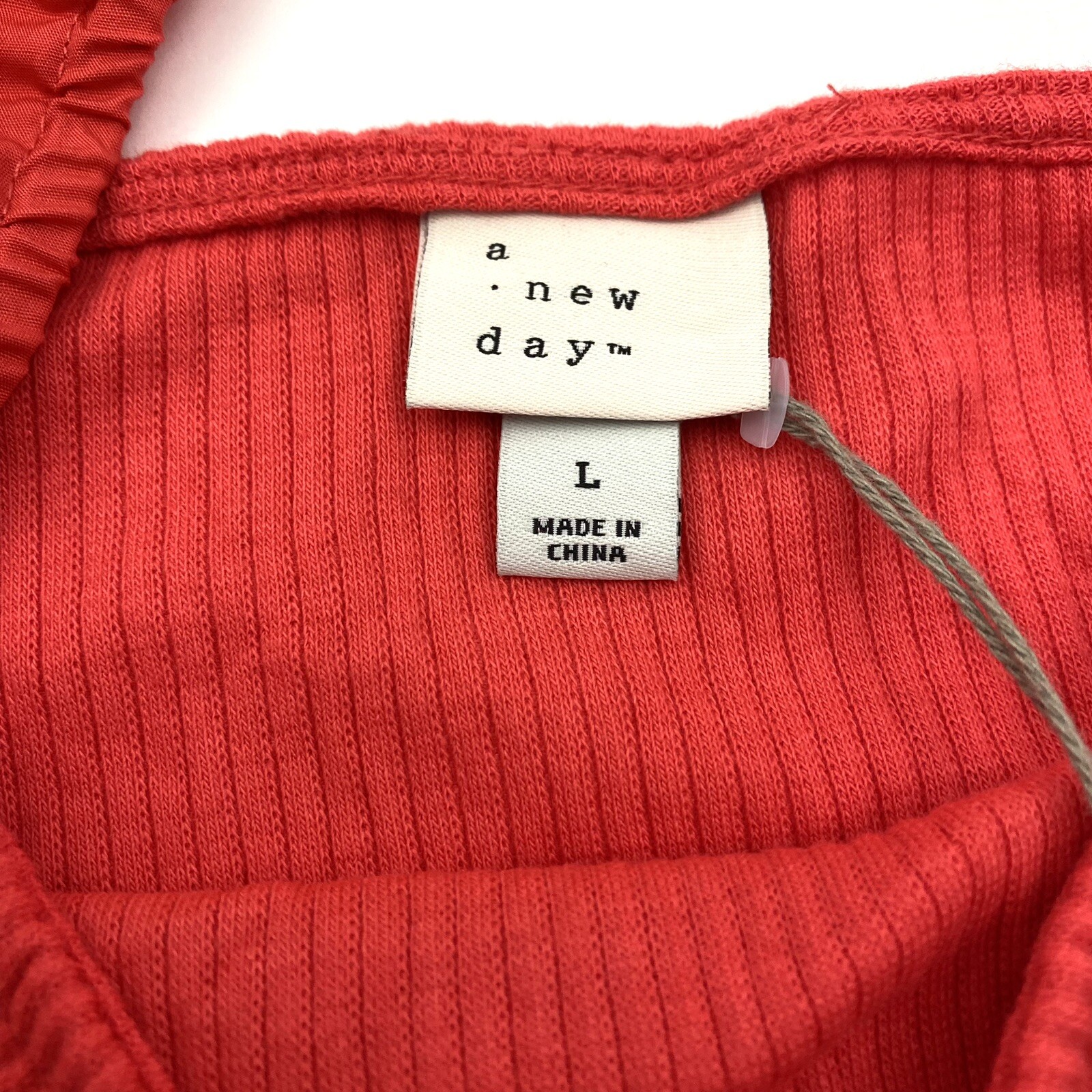 A New Day Womens Size L Ribbed Flutter Sleeve Top Rocker Red