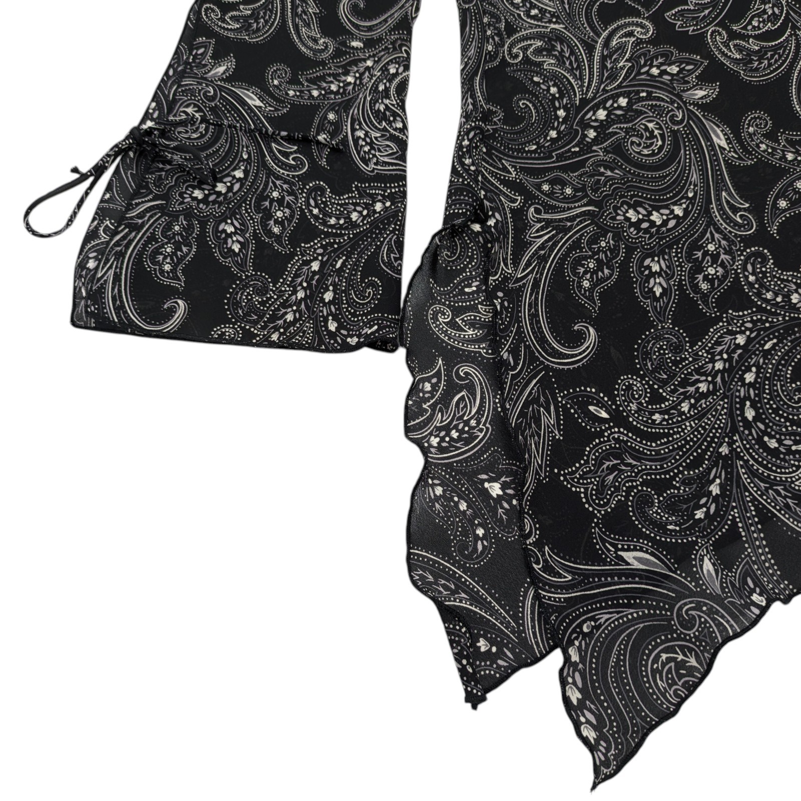 Y2K Black Asymmetric Bell Sleeve Top L Ruffle Sheer Whimsigoth Dark Fairy Grunge