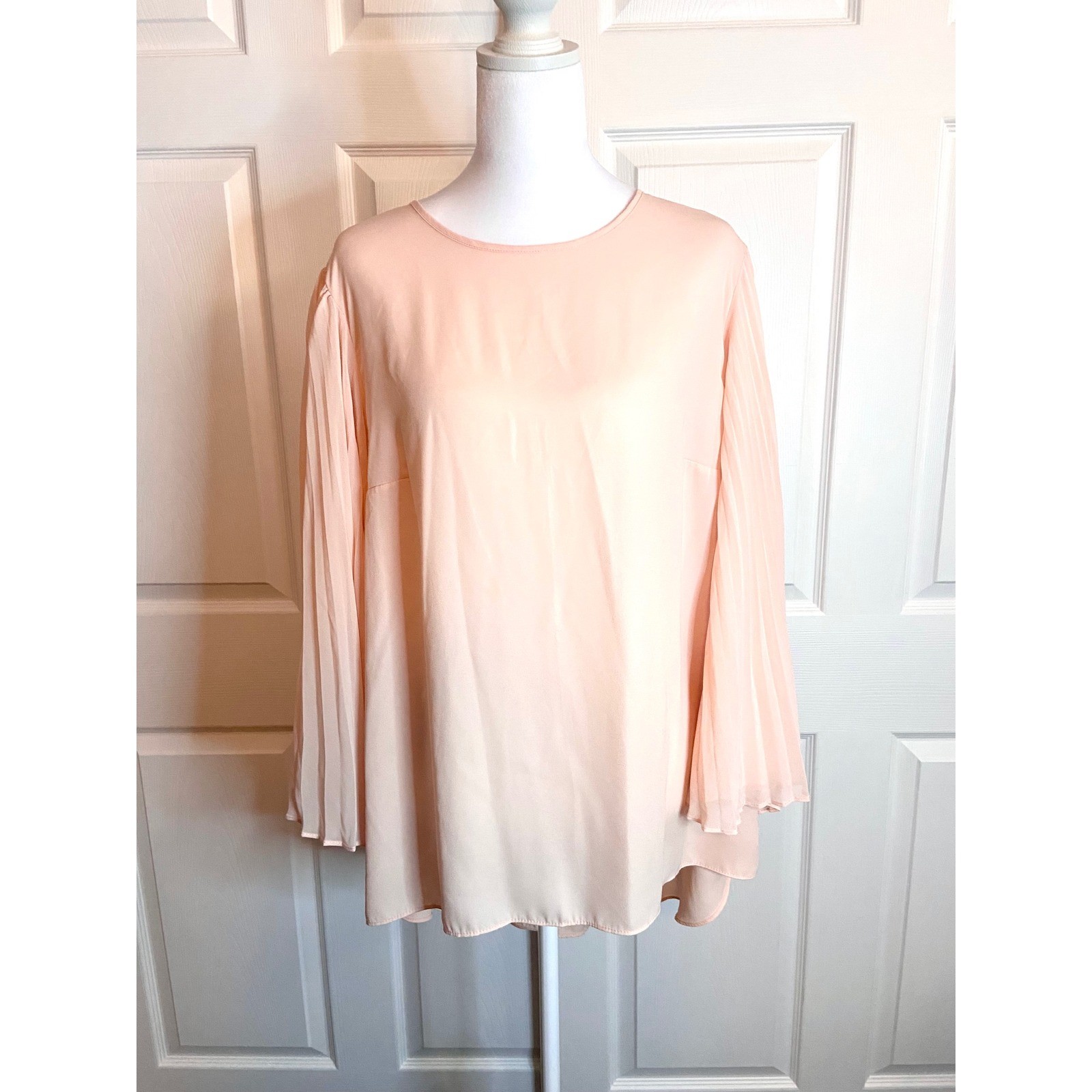 Cato Peach Pleated Bell Sleeve High Low Blouse Top 14/16W Plus Size