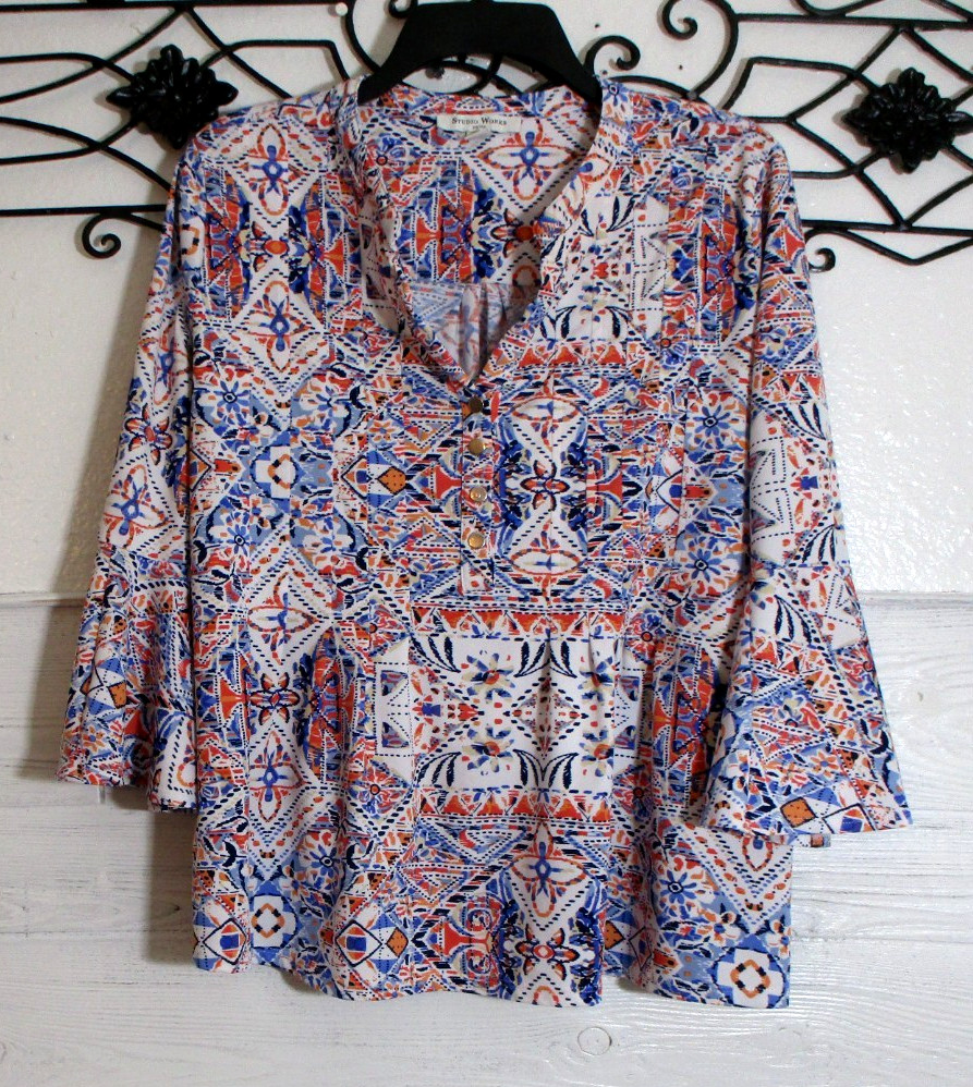 Studio Works Women’s Knit Top Size PL Multicolored Floral Long Sleeve Blouse