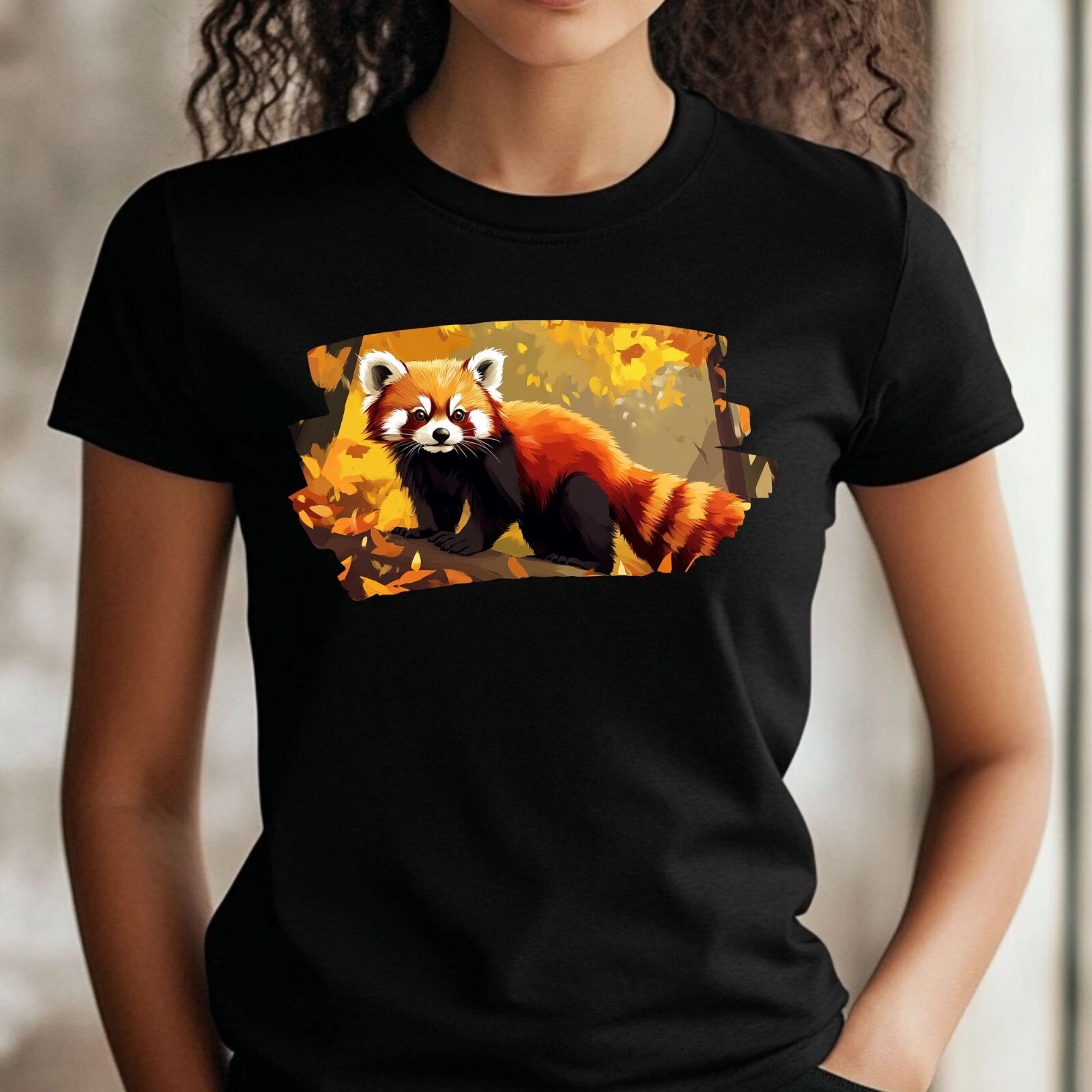 Women Red Panda Anime Style Print Cotton T-Shirt Size XS to 3XL