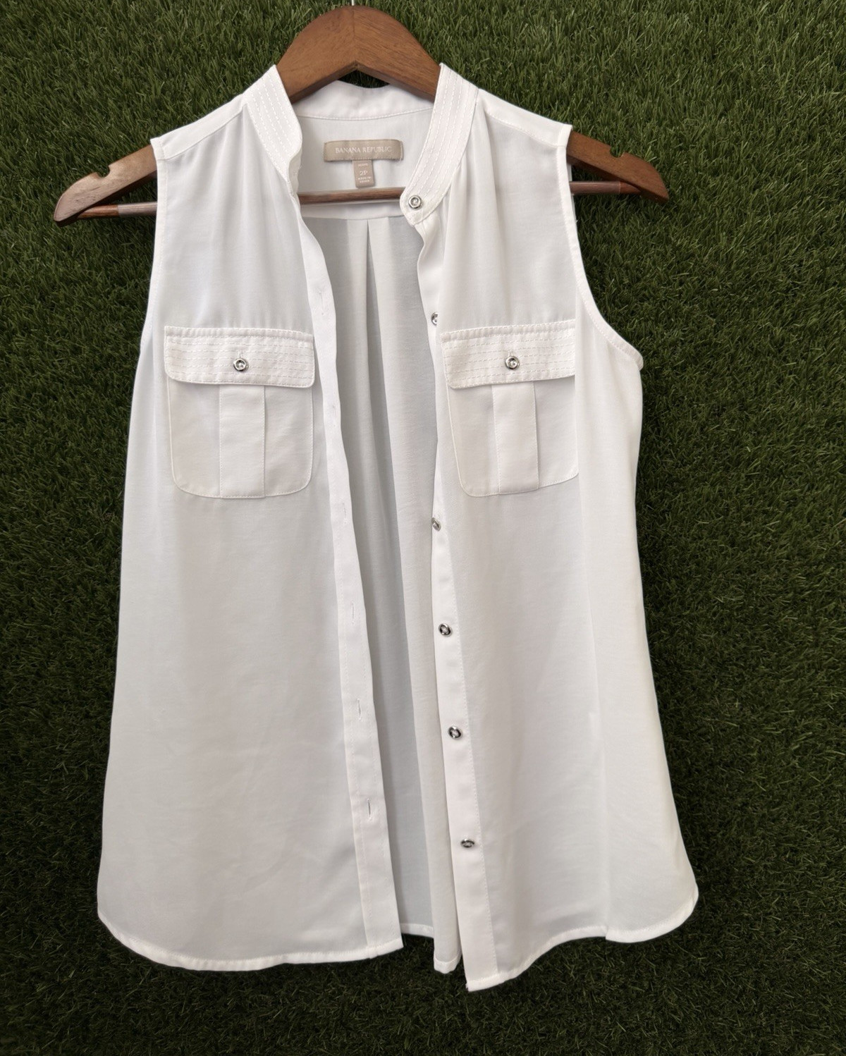 Banana Republic White Sleeveless Button-Front Collared Chiffon Blouse 2P