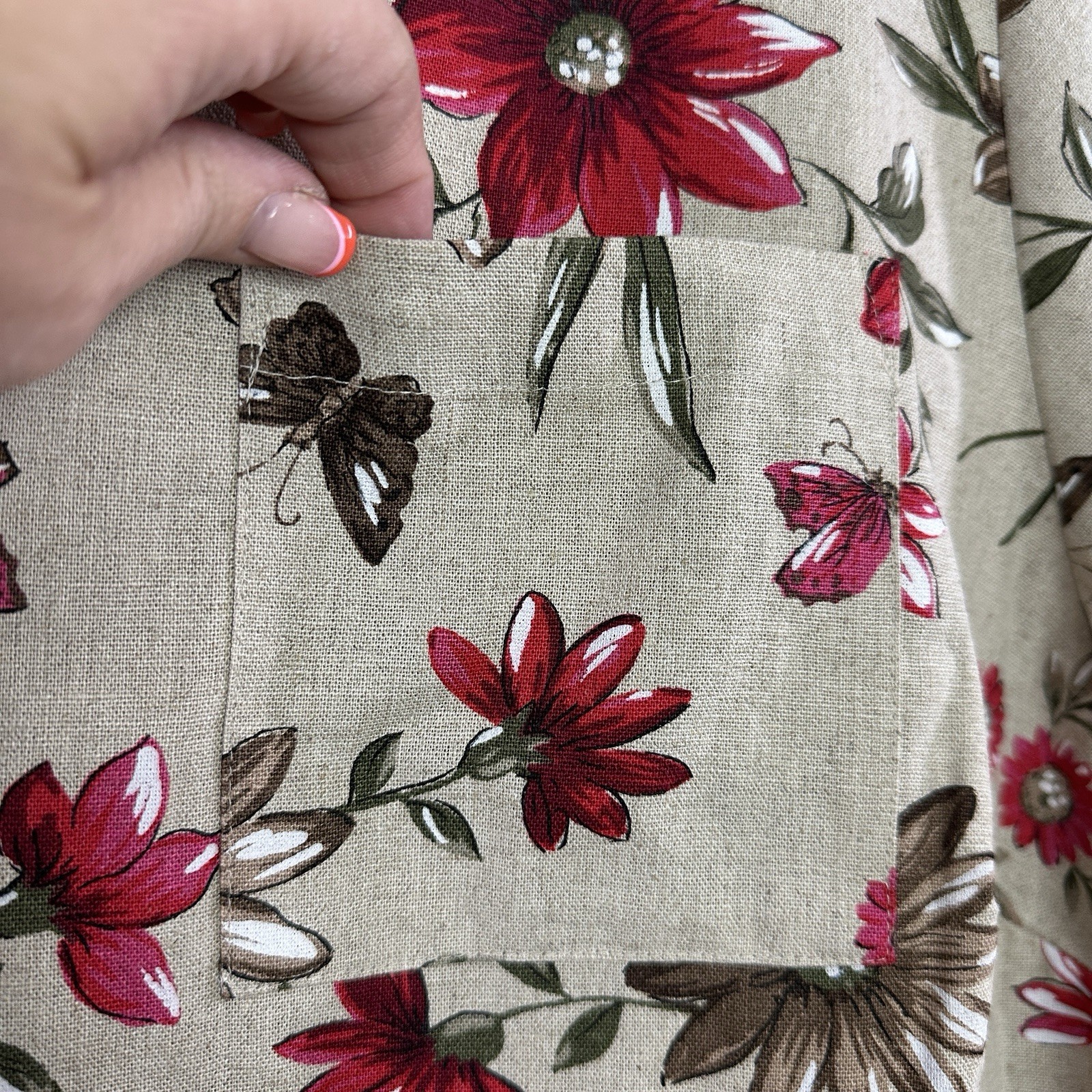 Sag Harbour Button Up Womens 2X Floral Linen Blend Cottage Country Relaxed NWT