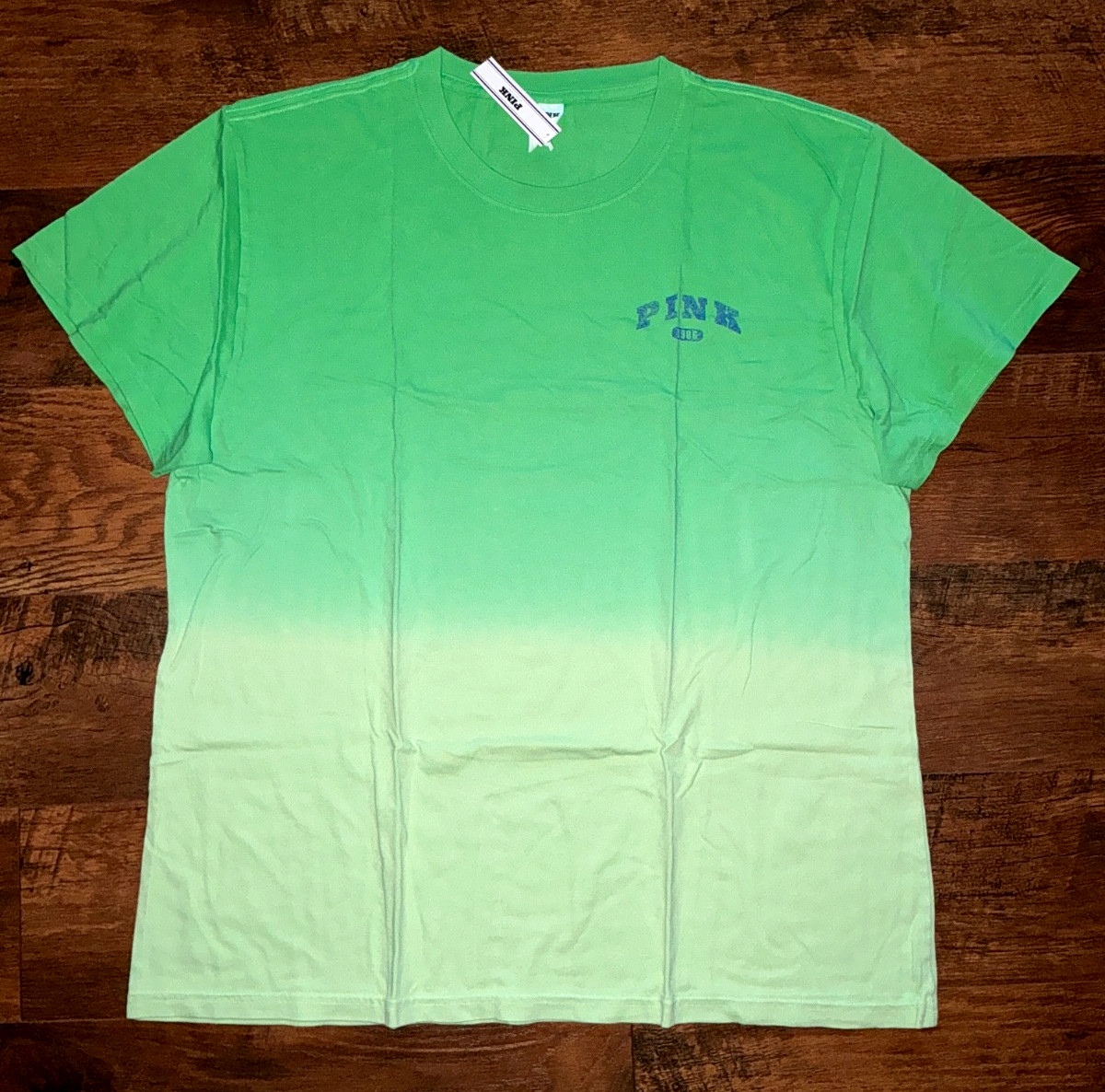 Victoria’s Secret Pink Ombre Dip Dye Campus Tee Shirt Pale Petal Green L 💚 XL