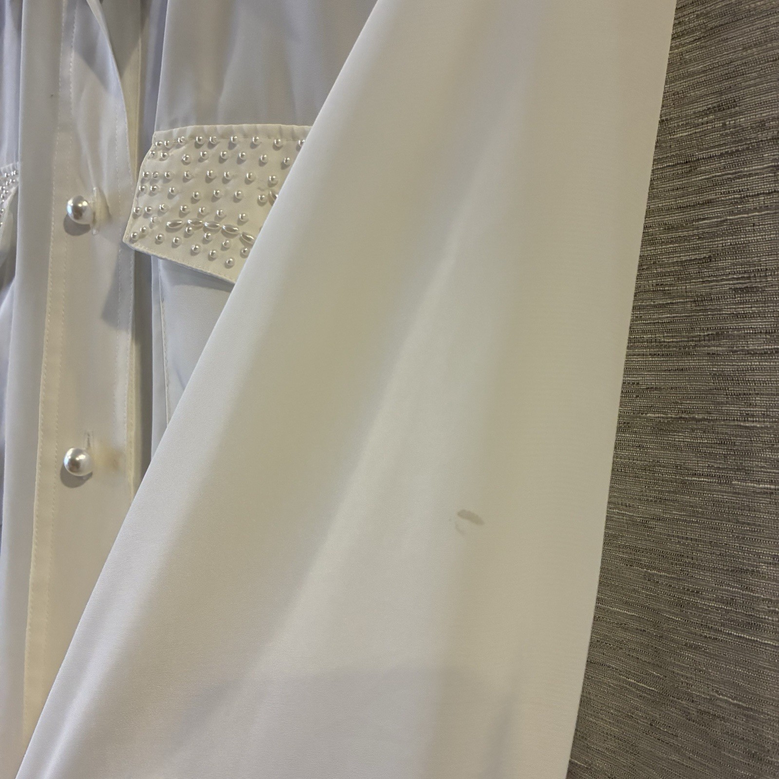 VTG SELLECCA SHIRT WOMENS SZ 14 FAUX PEARL EMBELLISHED COLLAR CUFFS BUTTON UP