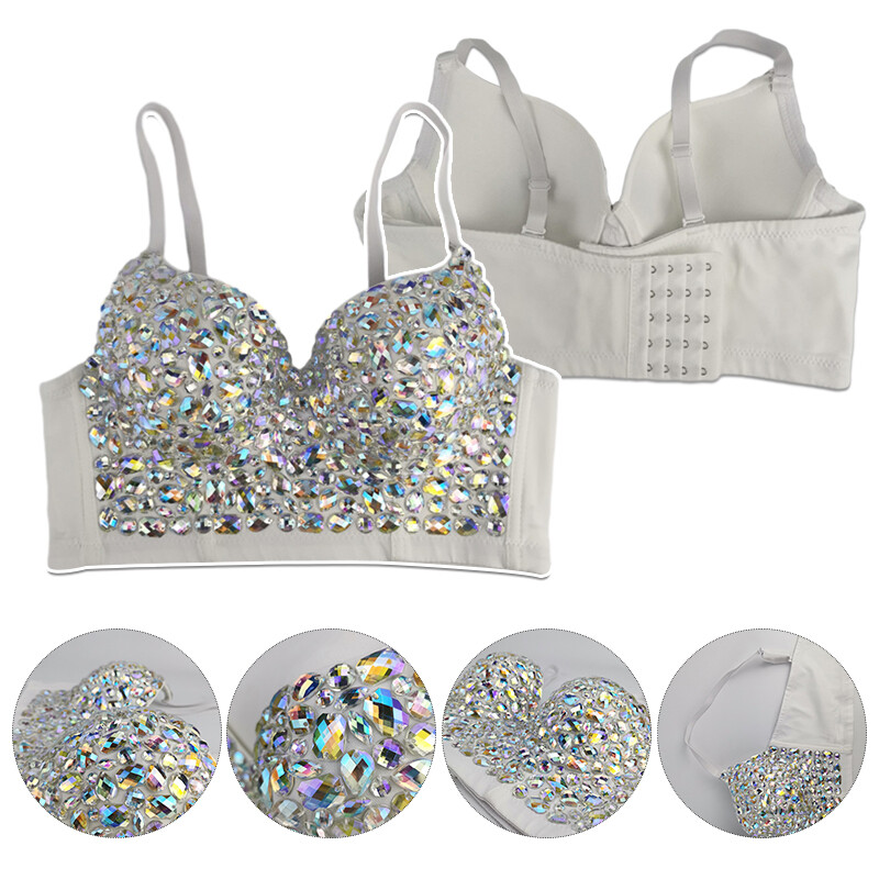 Women Sexy Shiny Diamond Rhinestones Bra Corset Bustier Crop Tank Top Bralette