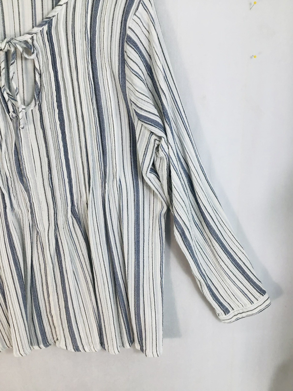 a.n.a. Striped Peasant Blouse Women’s L Boho Cottage core Cotton Baby doll Top