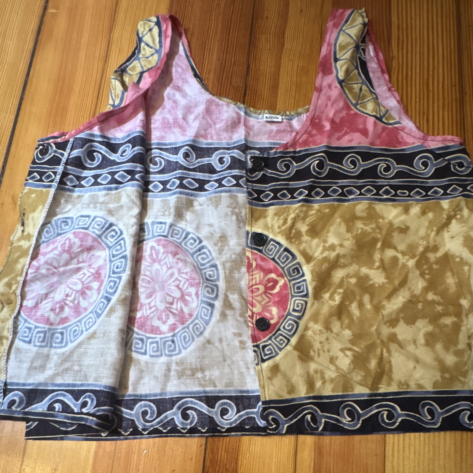 Women’s Boho Multicolor Rayon Floral Button-Front Tank Top Scoop Neck Celestial