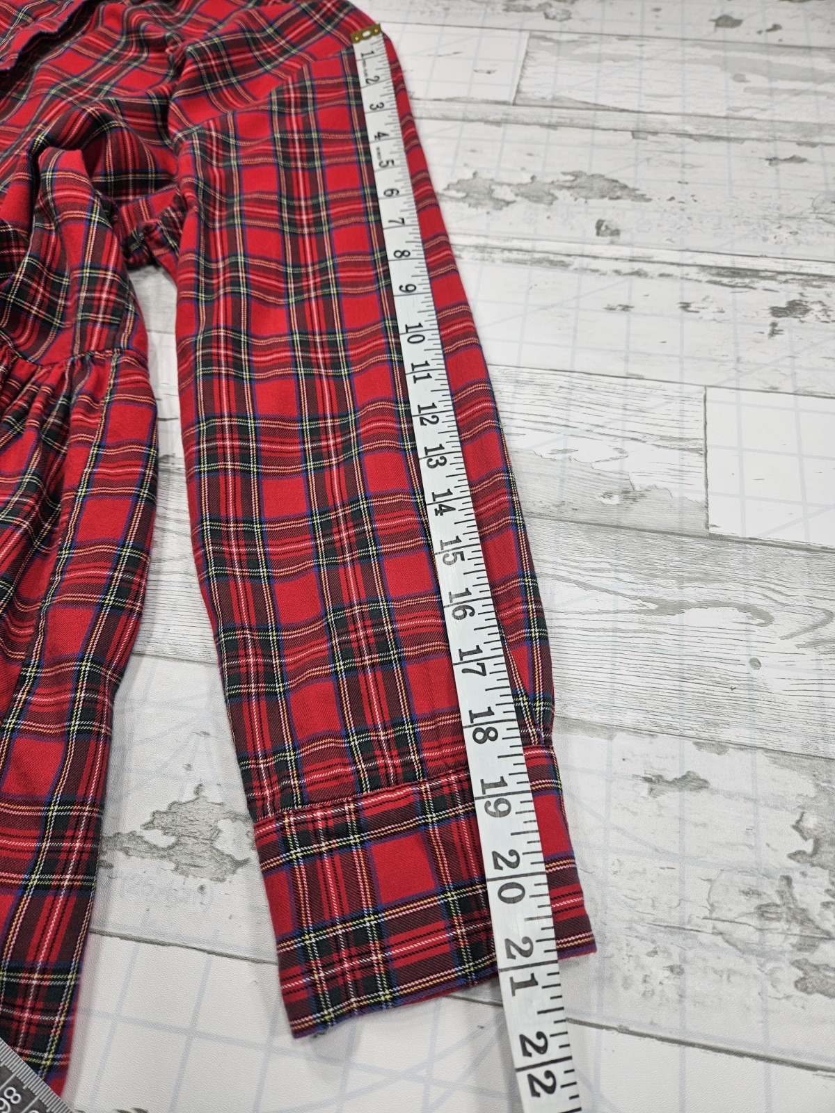 Zara Womens Medium Red Tartan Plaid Asymmetric Button Down Tunic Shirt