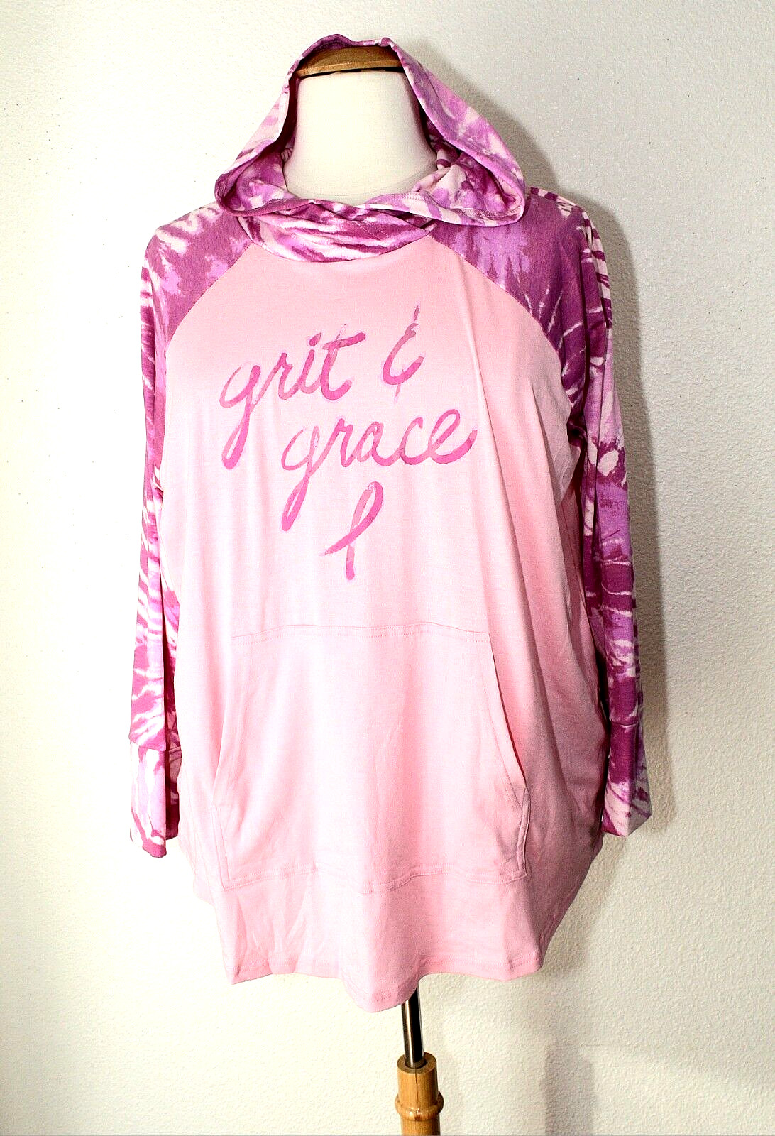 NWT Barbiecore LULAROE AMBER Knit Hoodie Top Plus 3XL Pink Color Block LS #04