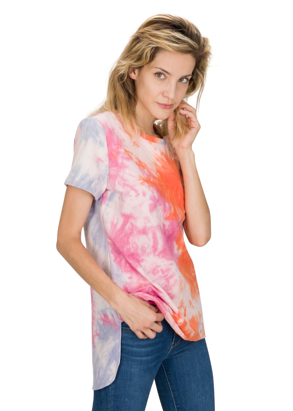tie dye below hip short sleeve