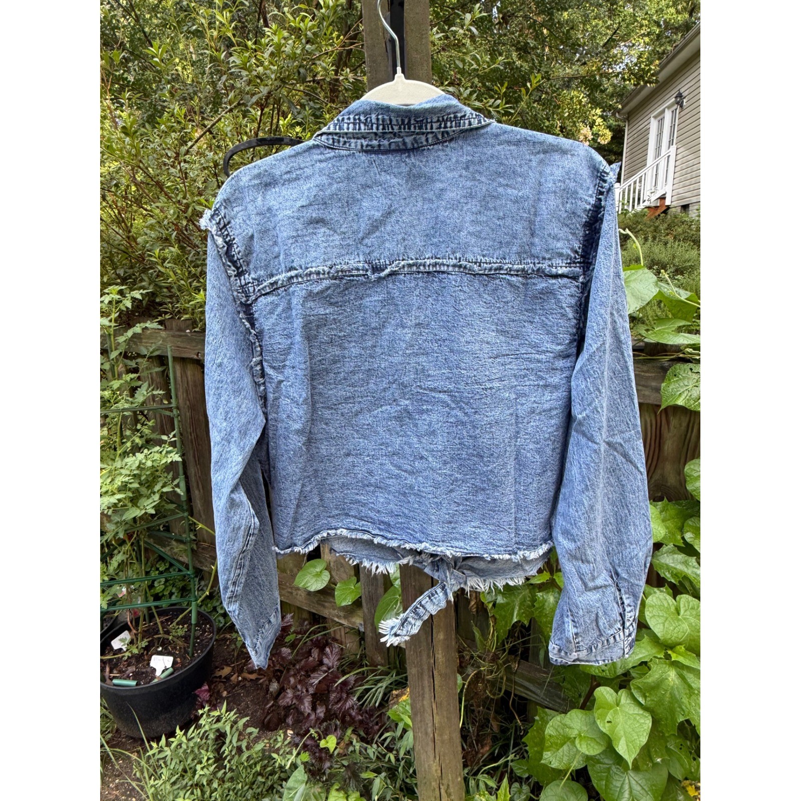 Ashley Stewart Plus Size 18/20 Acid Wash Denim Shirt Distressed Tie Front Y2K