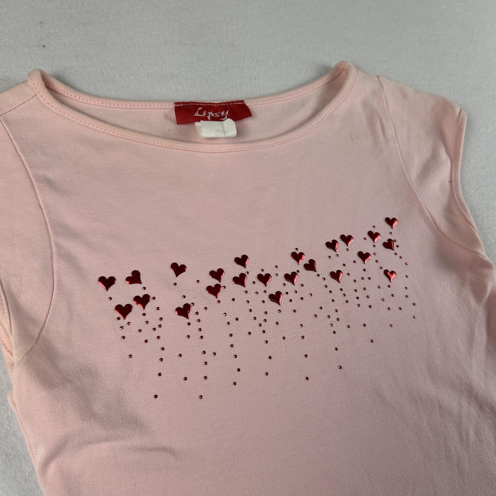 Vintage Lipsy Shirt Womens Small Heart Rhinestone Cap Sleeve Baby Tee Y2K USA