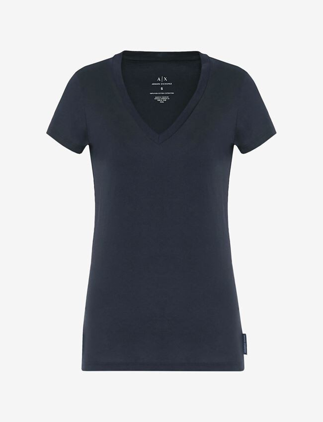Armani Exchange Women Pima Cotton Basic Slim Fit V Neck TShirt Navy XS