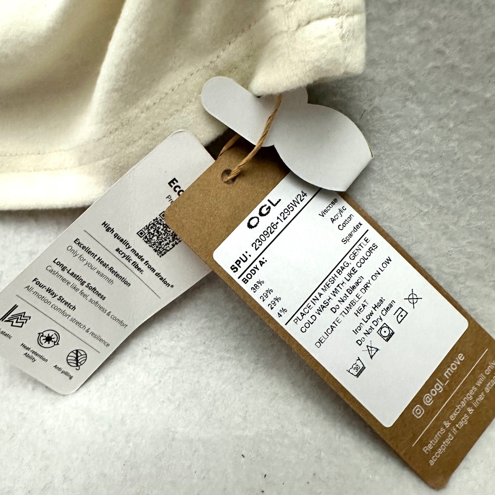 OGL Eco-Mousse Ruched Long Sleeve Mock Neck Top Cream Off White Medium NWT