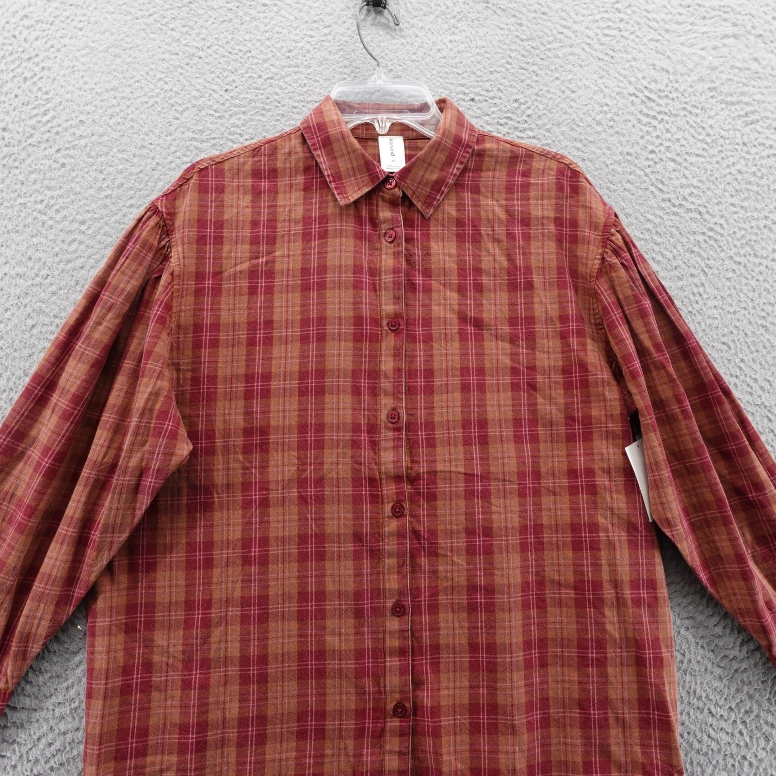 Abound Plaid Oversized Button Up Shirt Women XS Red Brown Casual Top NEW