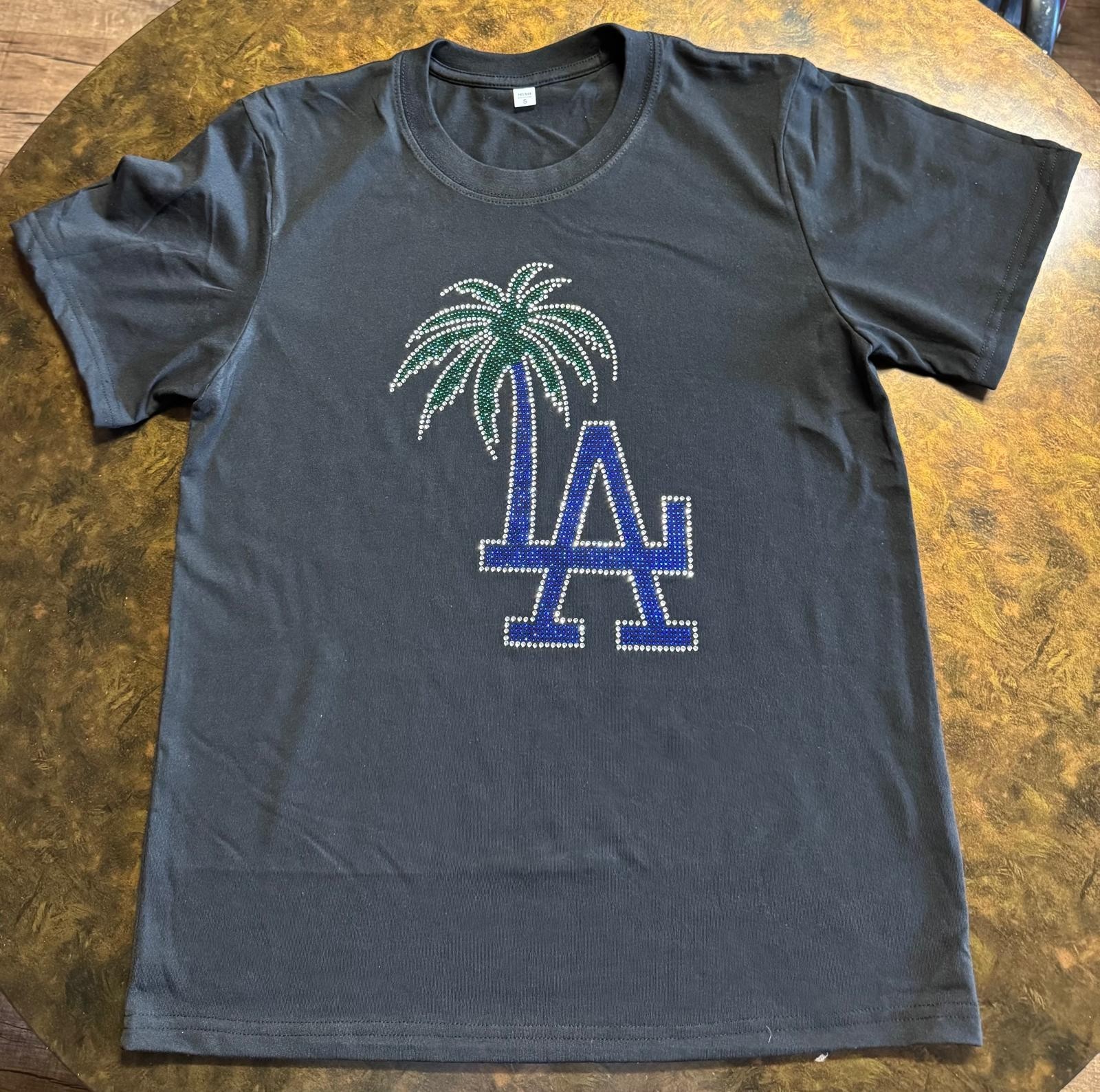Women’s Los Angeles Rhinestone Round-neck T-Shirt 100% cotton LA Logo S to 3XL
