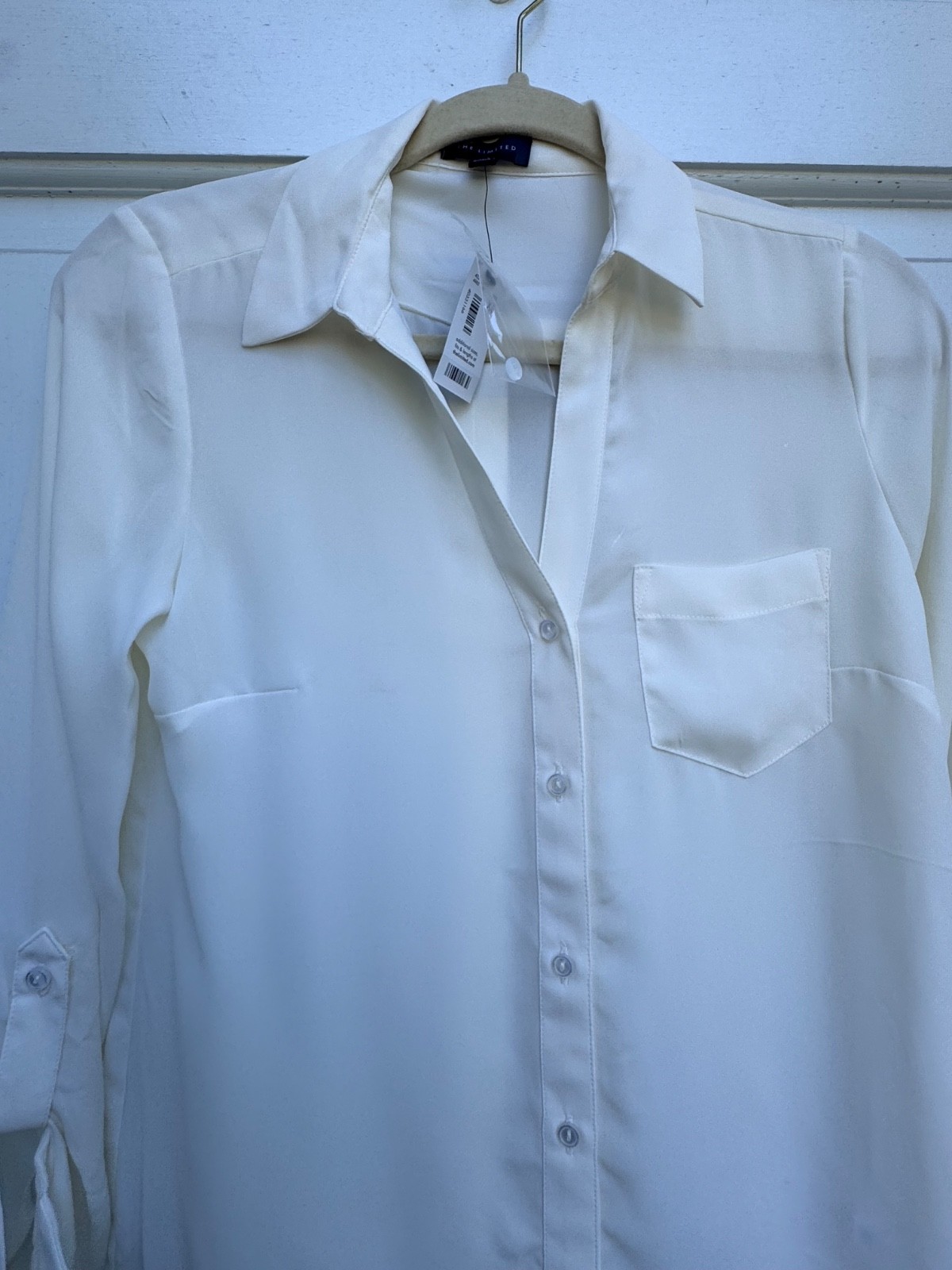 NWT The Limited Ivory Button Down Blouse XS Roll Tab Long Sleeve Career Top