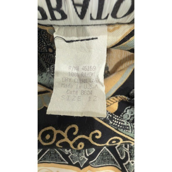 Vintage Prato Geometric Tribal Print Rayon Button Back Blouse Size 12
