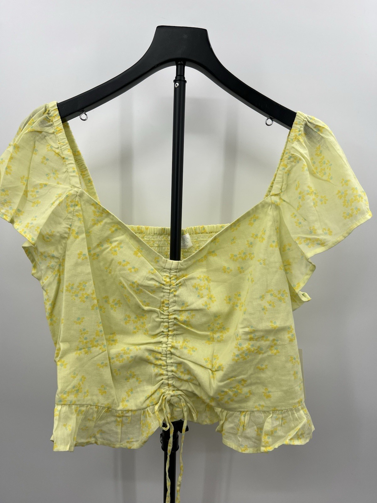Abound Top Green Yellow Moxie Floral Ruched Smocked Crop Blouse XL