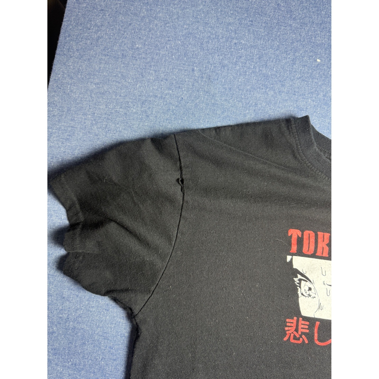 Brisco Brands Tokyo Japan Anime Graphic Tee Black Cropped T-Shirt Large
