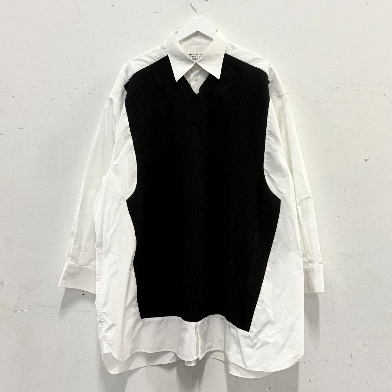 MAISON MARTIN MARGIELA AW20 White Black Knit Panel Layered Oversized Shirt Sz XS