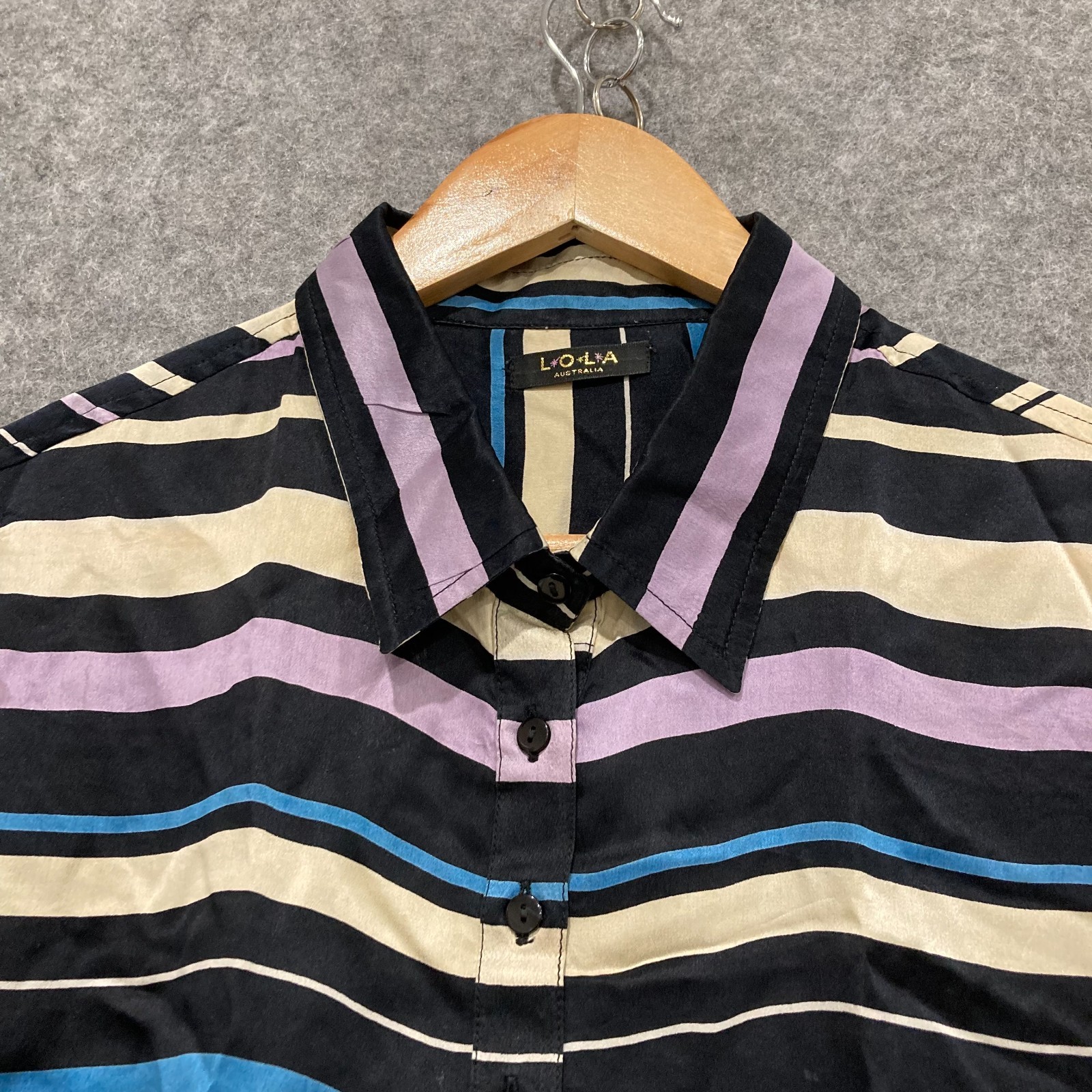 Lola Australia Blouse Womens Size XS Silk Striped Tunic Multicolour 39916