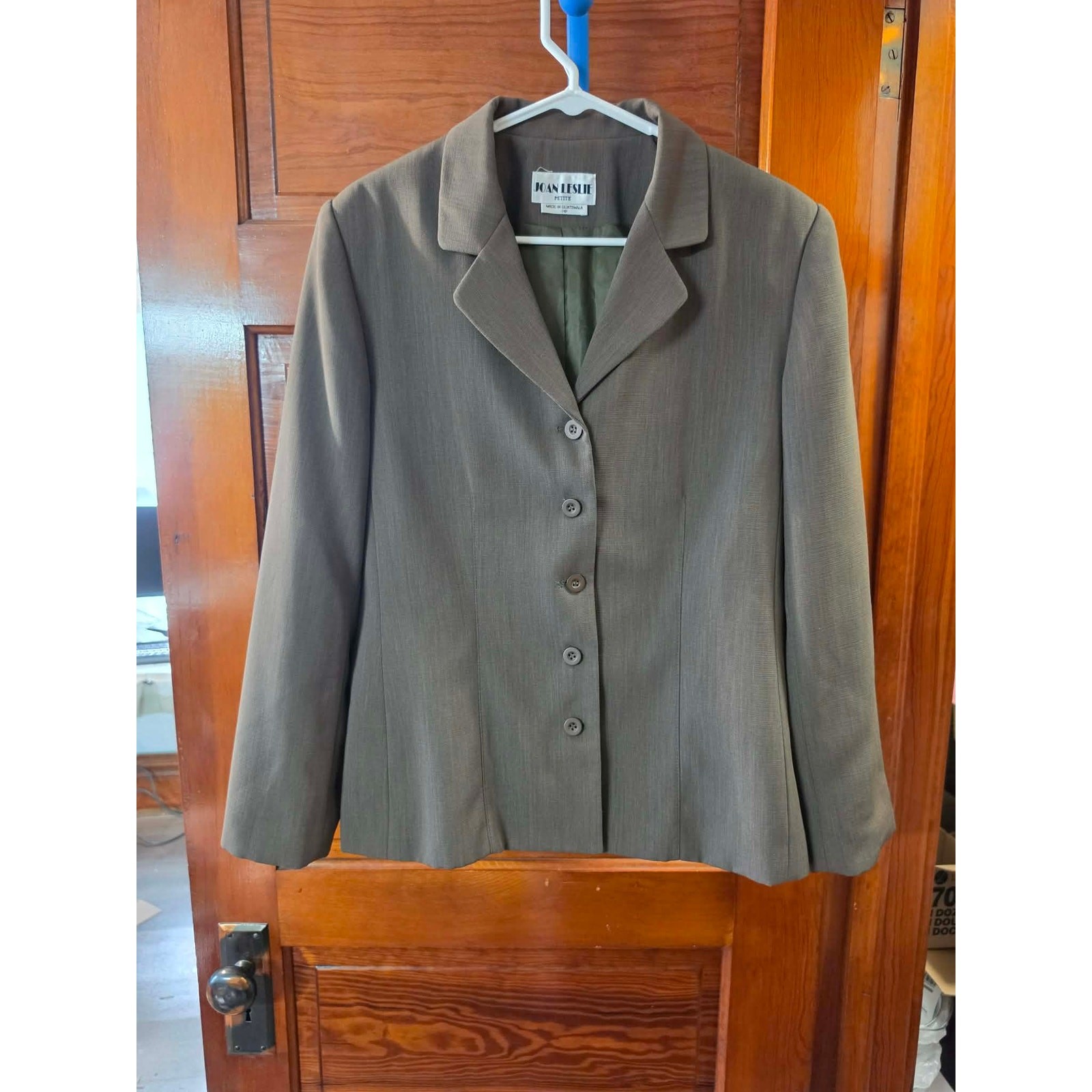 Vintage 90s Joan Leslie Petite Blazer 14P Olive Green Button Front