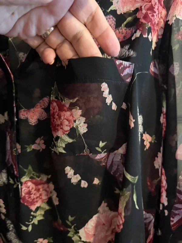 Wallis Black Floral Butterfly Sheer Blouse Top UK L Pink Romantic