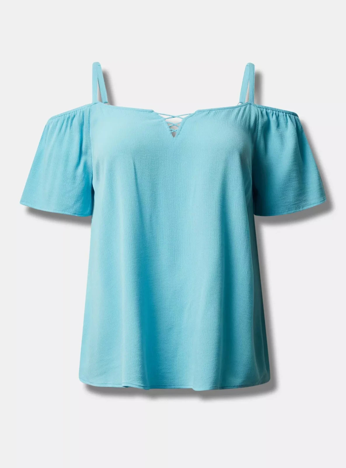 Torrid Washable Crinkle Gauze Cold Shoulder Top Blue Topaz 4 4X 26 #E91071