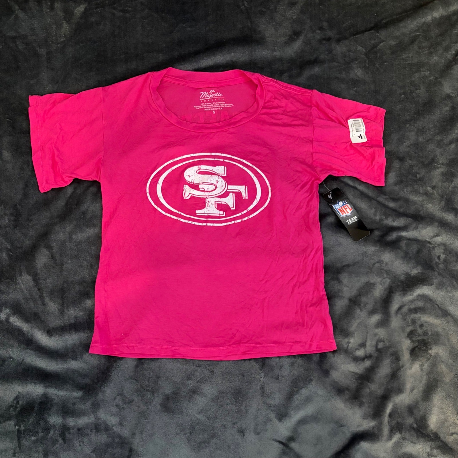 NWT Majestic Threads 49ers Christian McCaffrey Pink T-Shirt Womens S