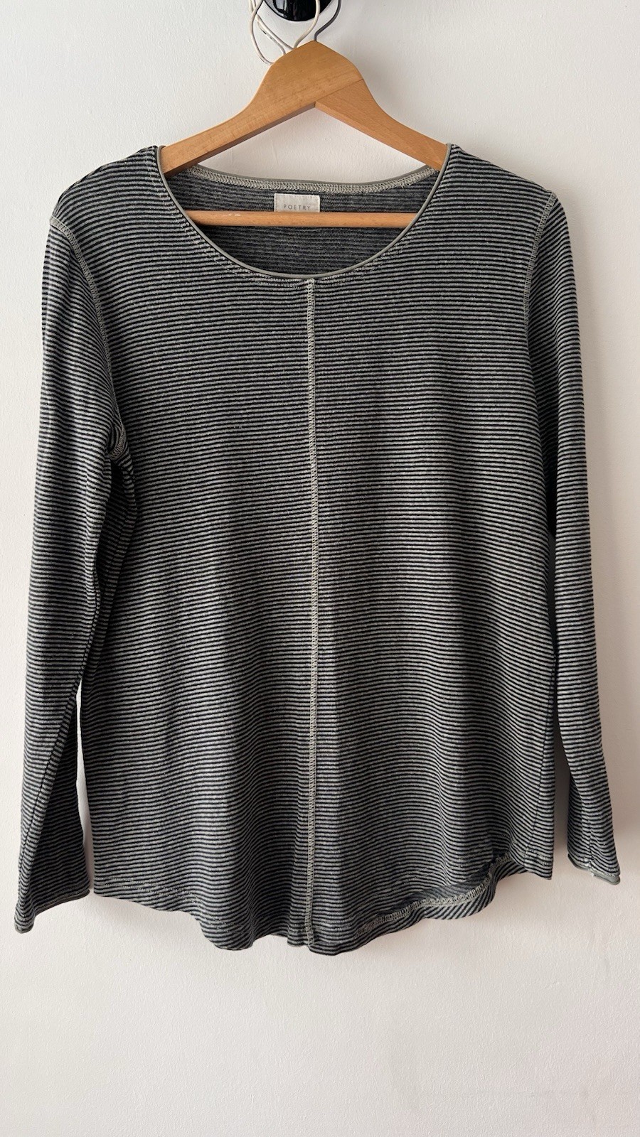 Poetry Hemp & Organic Cotton Grey Stripe Long Sleeve Knitted Jersey Top Size 12